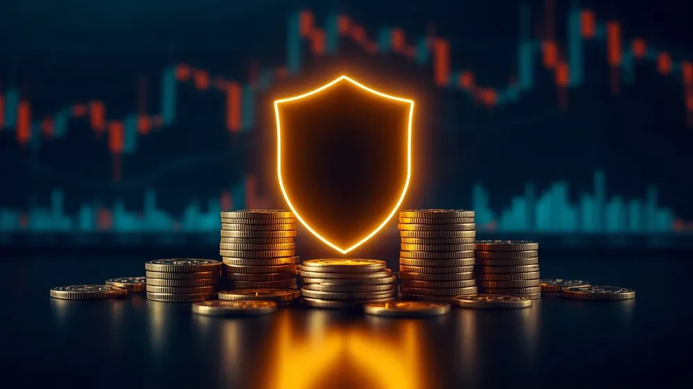 gold coins and a stock chart