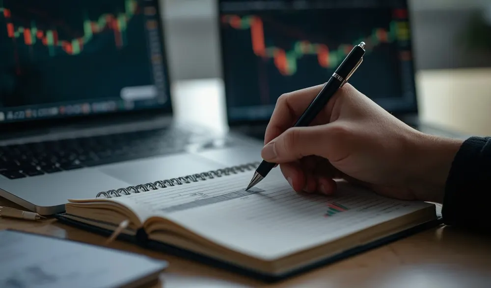 The trader keeps a record of trades in a journal